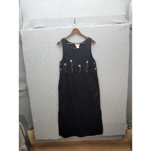 Talbots Black Sleeveless Embroidered Floral Dress Size 8